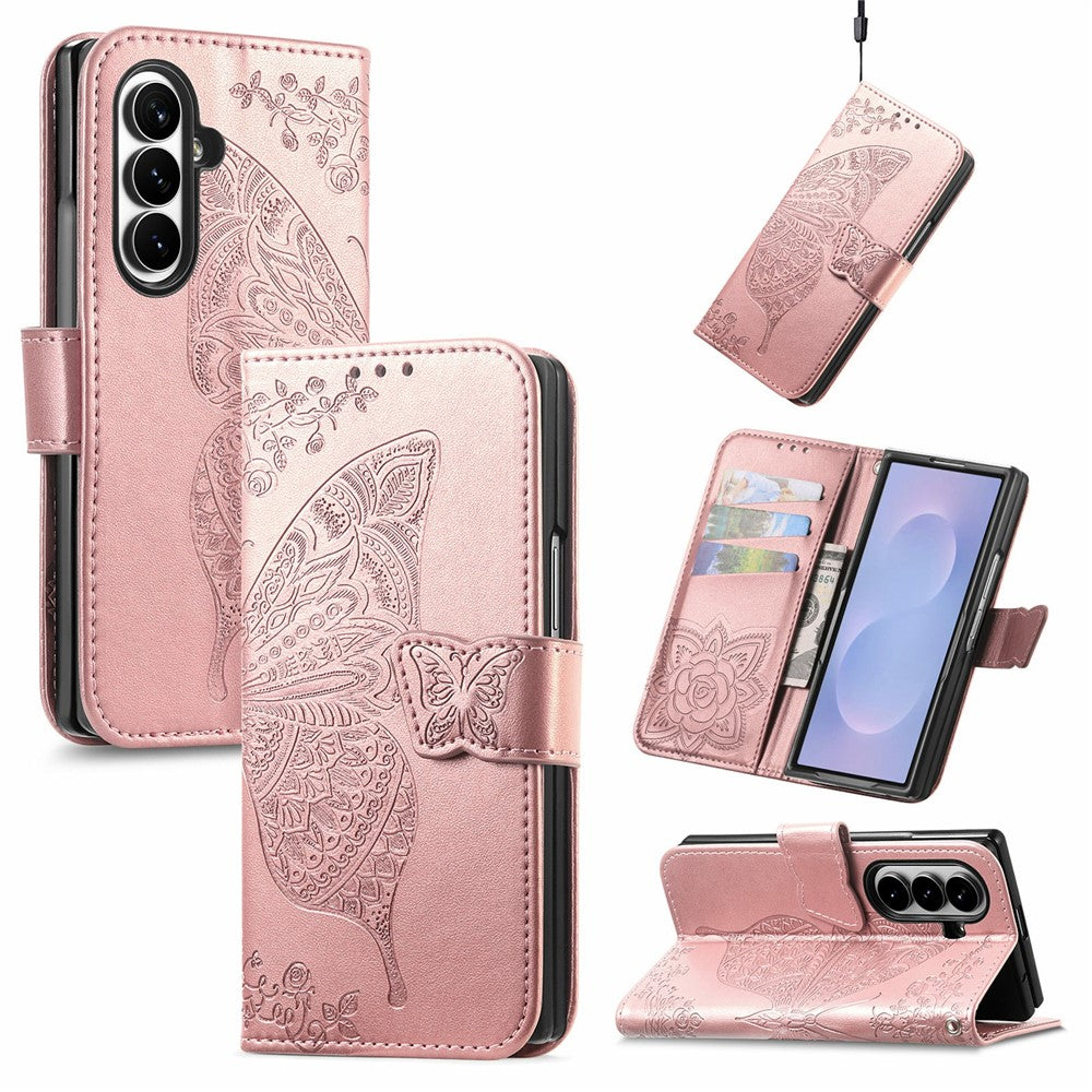 For Samsung Galaxy Z Fold8 Ultra Case with Strap Butterfly Pattern PU Leather Wallet Phone Cover