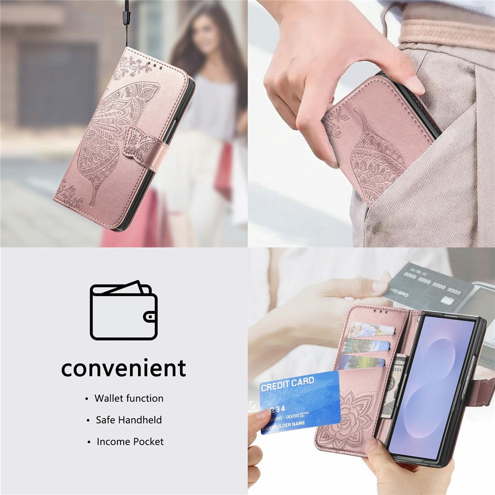 For Samsung Galaxy Z Fold8 Ultra Case with Strap Butterfly Pattern PU Leather Wallet Phone Cover
