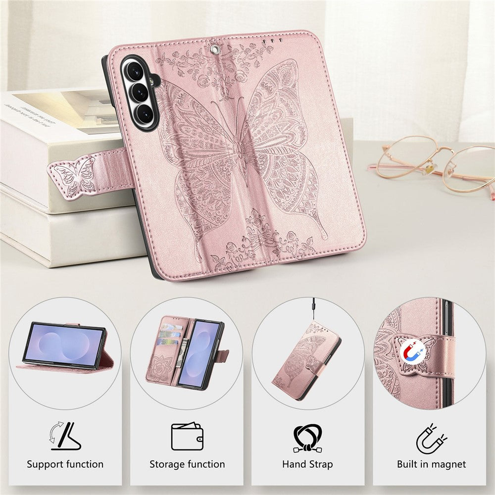 For Samsung Galaxy Z Fold8 Ultra Case with Strap Butterfly Pattern PU Leather Wallet Phone Cover