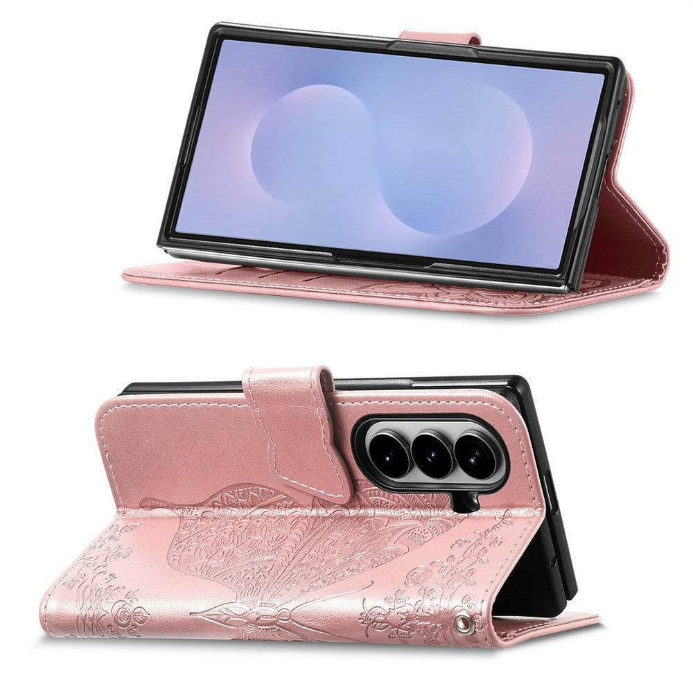 For Samsung Galaxy Z Fold8 Ultra Case with Strap Butterfly Pattern PU Leather Wallet Phone Cover