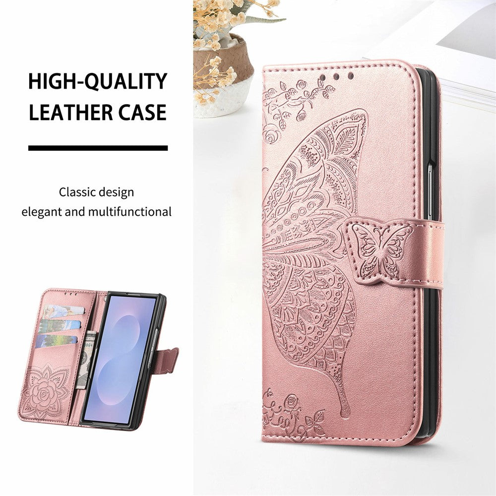 For Samsung Galaxy Z Fold8 Ultra Case with Strap Butterfly Pattern PU Leather Wallet Phone Cover