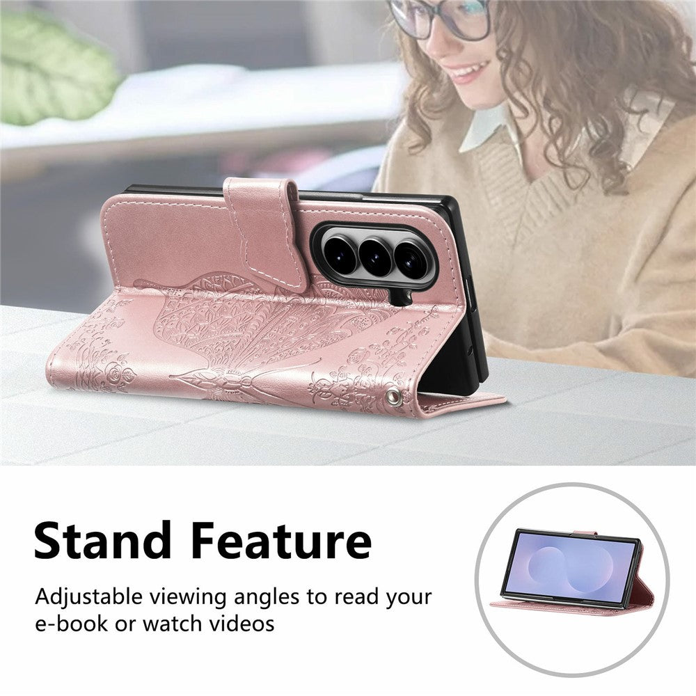 For Samsung Galaxy Z Fold8 Ultra Case with Strap Butterfly Pattern PU Leather Wallet Phone Cover