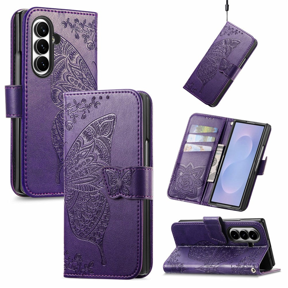 For Samsung Galaxy Z Fold8 Ultra Case with Strap Butterfly Pattern PU Leather Wallet Phone Cover