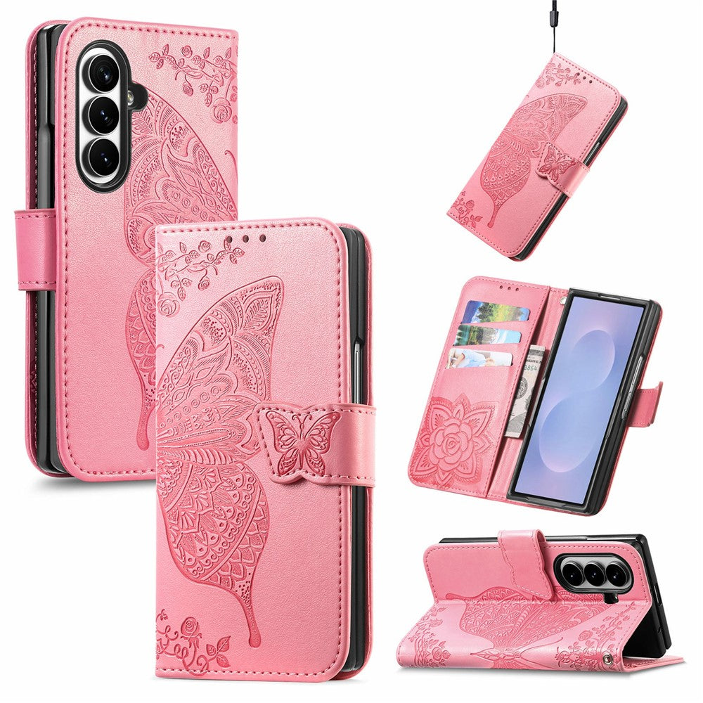 For Samsung Galaxy Z Fold8 Ultra Case with Strap Butterfly Pattern PU Leather Wallet Phone Cover