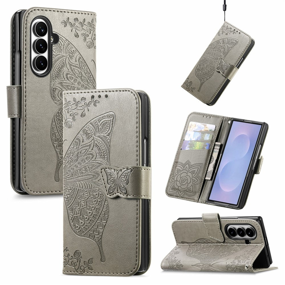 For Samsung Galaxy Z Fold8 Ultra Case with Strap Butterfly Pattern PU Leather Wallet Phone Cover