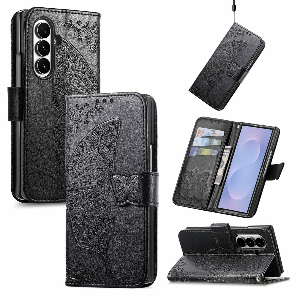 For Samsung Galaxy Z Fold8 Ultra Case with Strap Butterfly Pattern PU Leather Wallet Phone Cover