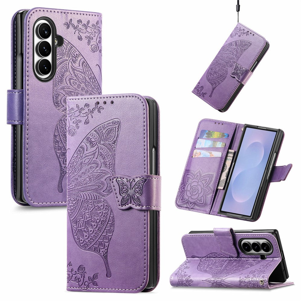 For Samsung Galaxy Z Fold8 Ultra Case with Strap Butterfly Pattern PU Leather Wallet Phone Cover