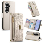Til Samsung Galaxy Z Fold8 Ultra Cover Blomsterbladmønster Flere kortpladser Lynlås Læder Telefoncover med Håndrem