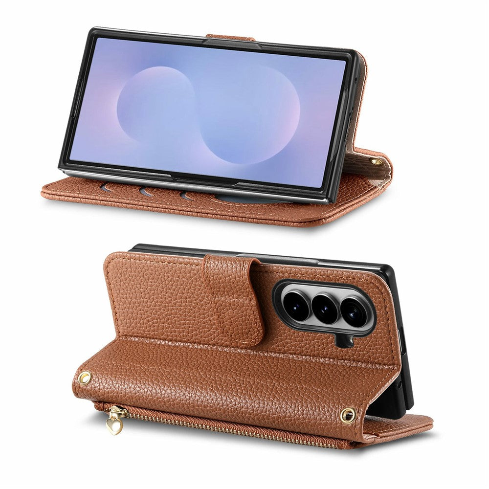 For Samsung Galaxy Z Fold8 Ultra Case Zipper Pocket TPU PU Leather Wallet Phone Cover with Strap