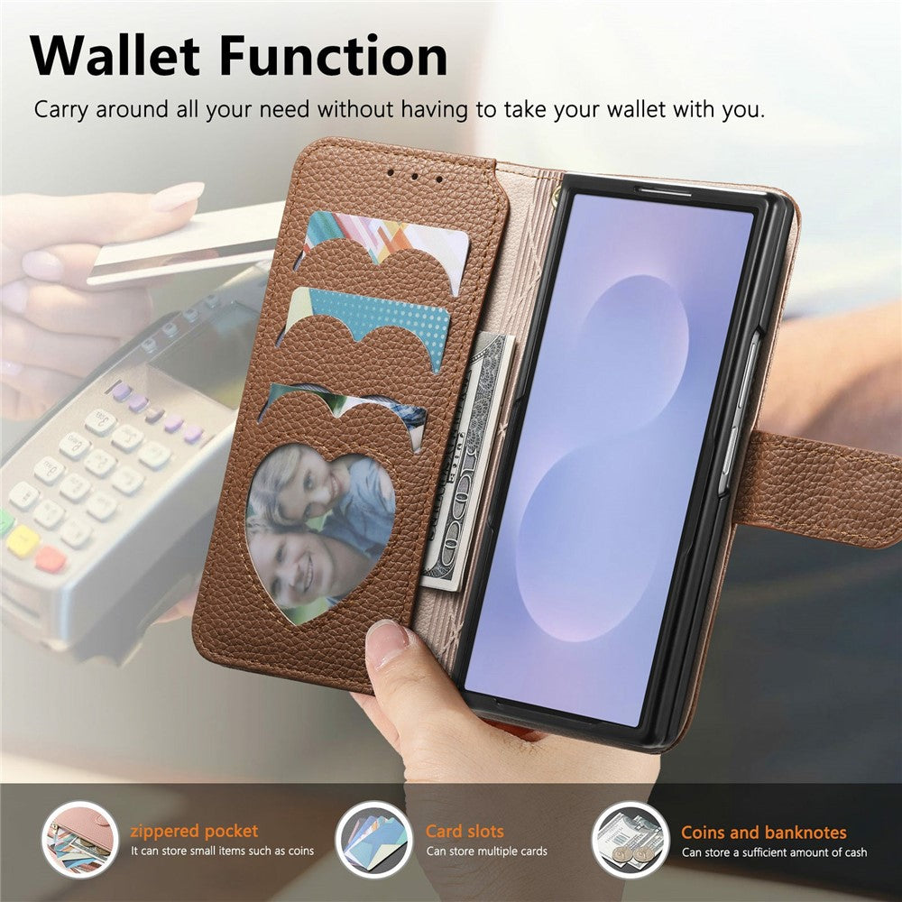 For Samsung Galaxy Z Fold8 Ultra Case Zipper Pocket TPU PU Leather Wallet Phone Cover with Strap