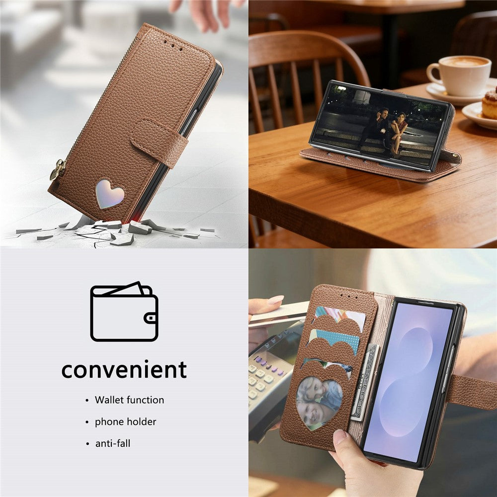 For Samsung Galaxy Z Fold8 Ultra Case Zipper Pocket TPU PU Leather Wallet Phone Cover with Strap