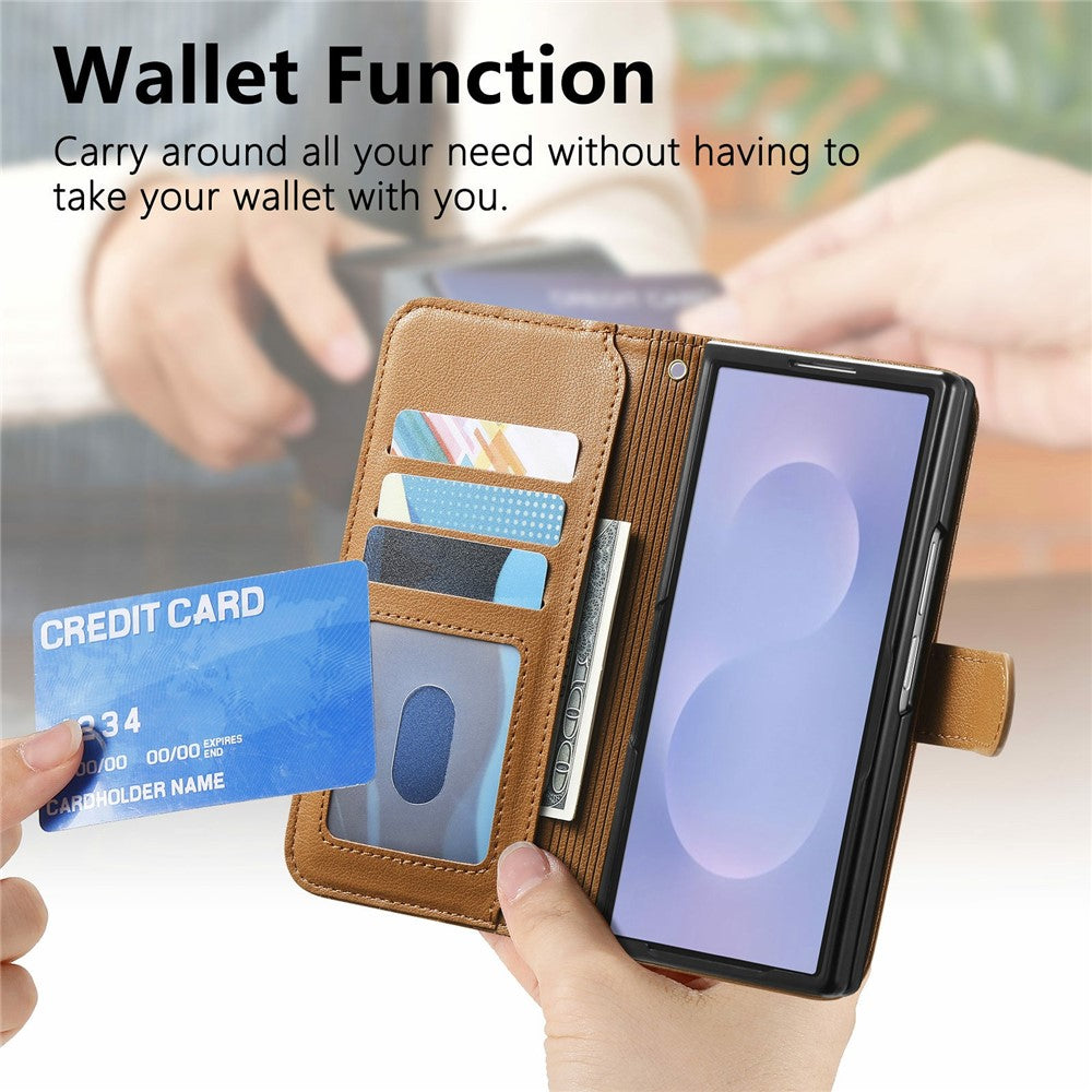 Til Samsung Galaxy Z Fold8 Ultra Standercover Præget TPU PU Læder Lynlås Lomme Pung Telefoncover med Rem