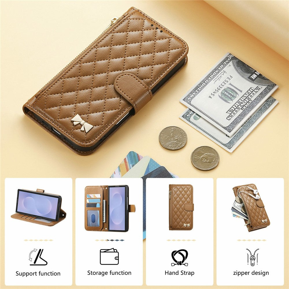 Til Samsung Galaxy Z Fold8 Ultra Standercover Præget TPU PU Læder Lynlås Lomme Pung Telefoncover med Rem