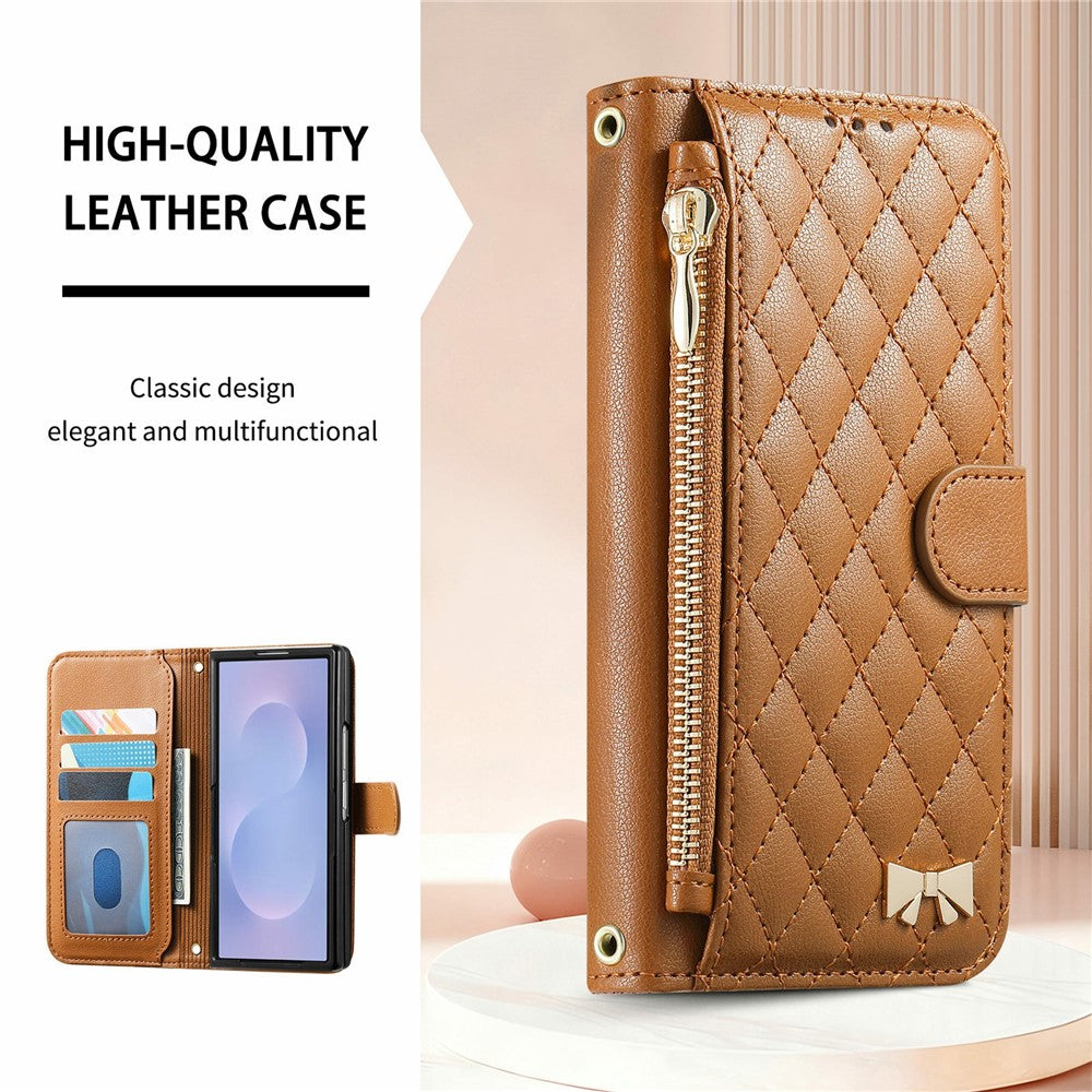 Til Samsung Galaxy Z Fold8 Ultra Standercover Præget TPU PU Læder Lynlås Lomme Pung Telefoncover med Rem