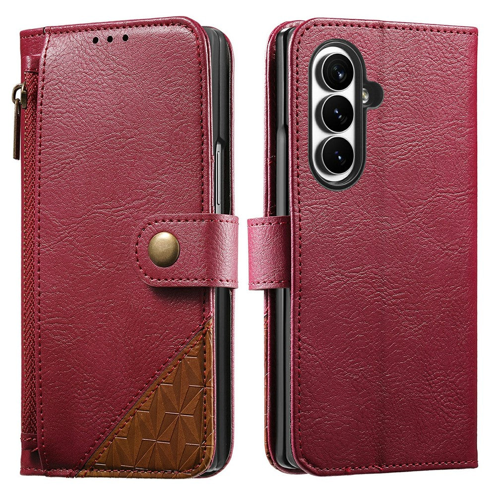 For Samsung Galaxy Z Fold8 Ultra Case Color Splicing TPU PU Leather Flip Shockproof Phone Cover with Wrist Strap