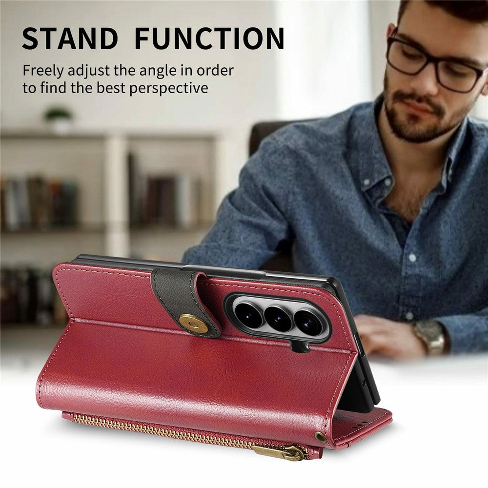 For Samsung Galaxy Z Fold8 Ultra Case Color Splicing TPU PU Leather Flip Shockproof Phone Cover with Wrist Strap
