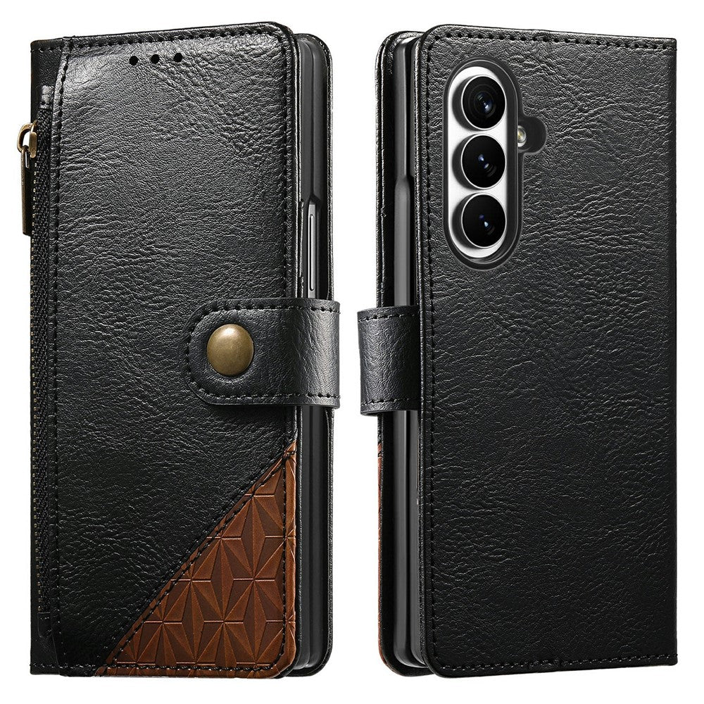 For Samsung Galaxy Z Fold8 Ultra Case Color Splicing TPU PU Leather Flip Shockproof Phone Cover with Wrist Strap