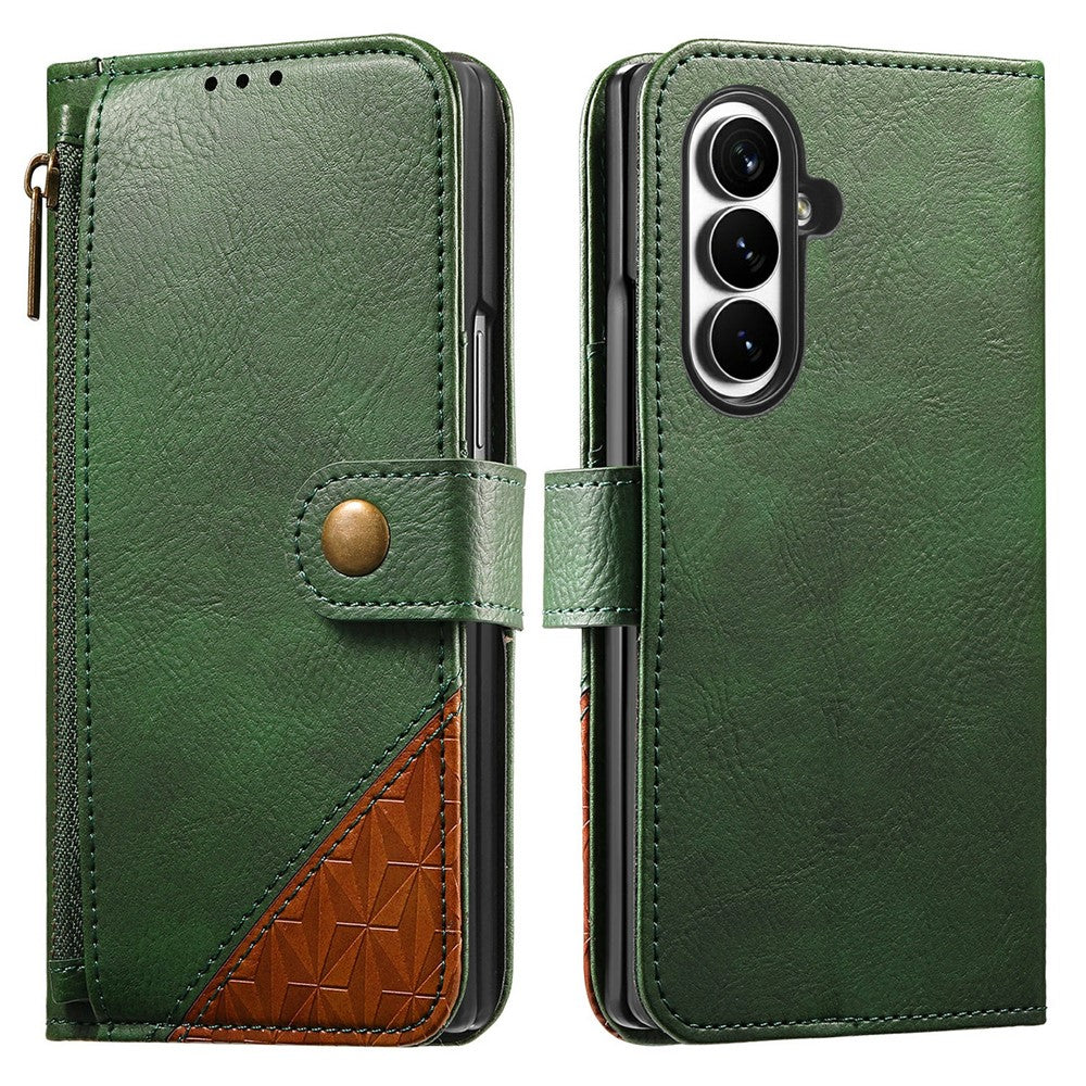 For Samsung Galaxy Z Fold8 Ultra Case Color Splicing TPU PU Leather Flip Shockproof Phone Cover with Wrist Strap