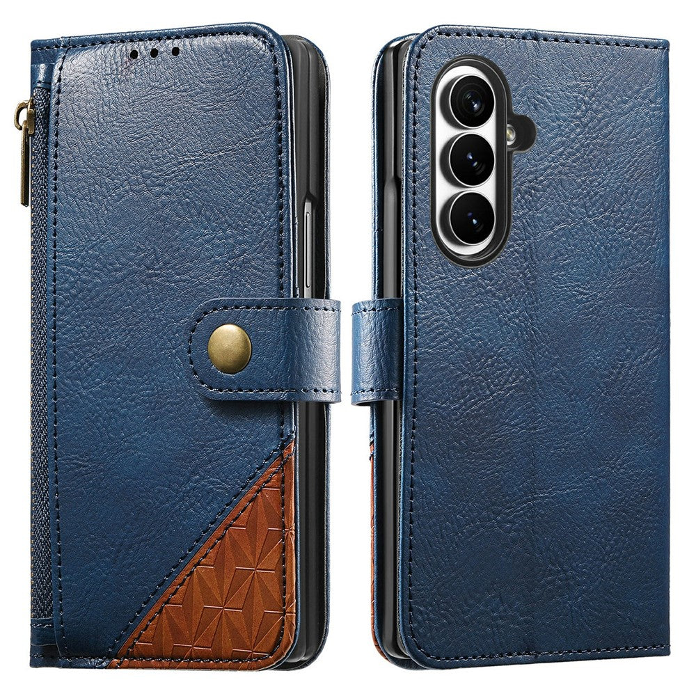 For Samsung Galaxy Z Fold8 Ultra Case Color Splicing TPU PU Leather Flip Shockproof Phone Cover with Wrist Strap