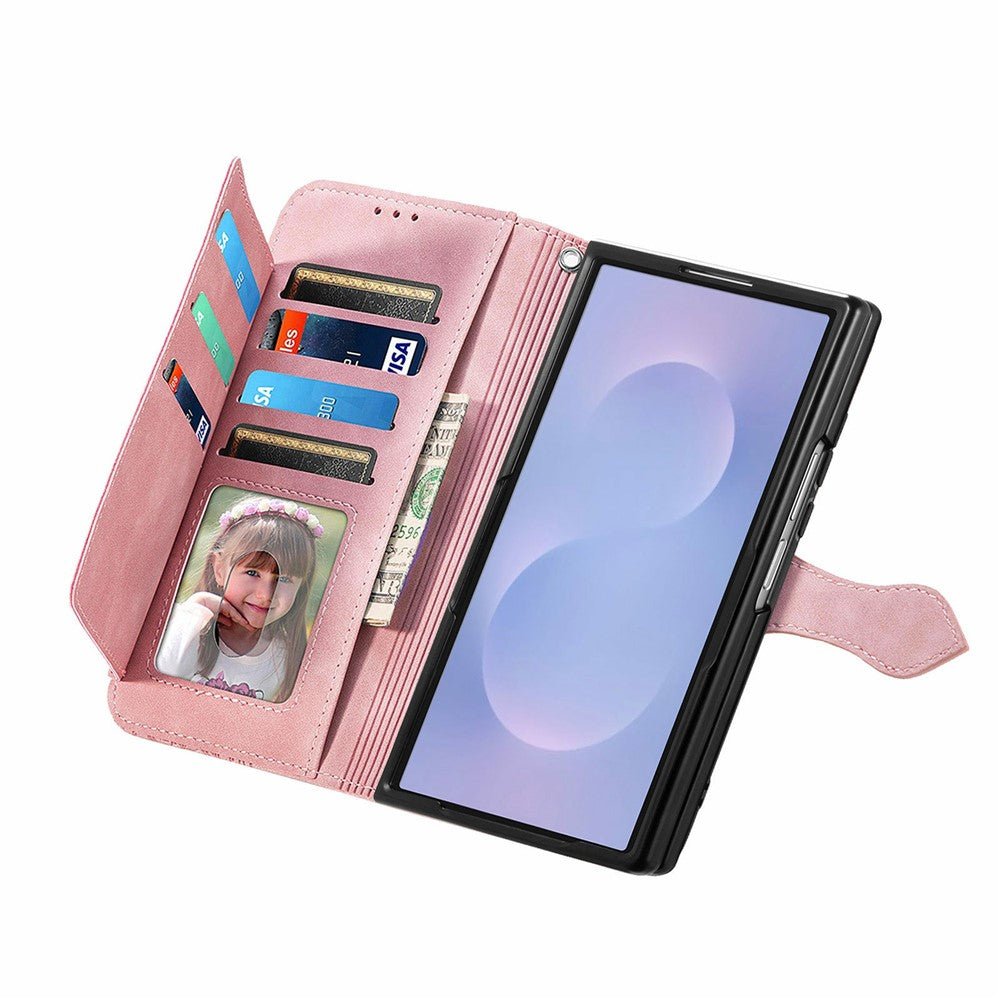 For Samsung Galaxy Z Fold8 Ultra Zipper Wallet Case with Strap Flower Imprint PU Leather Phone Cover