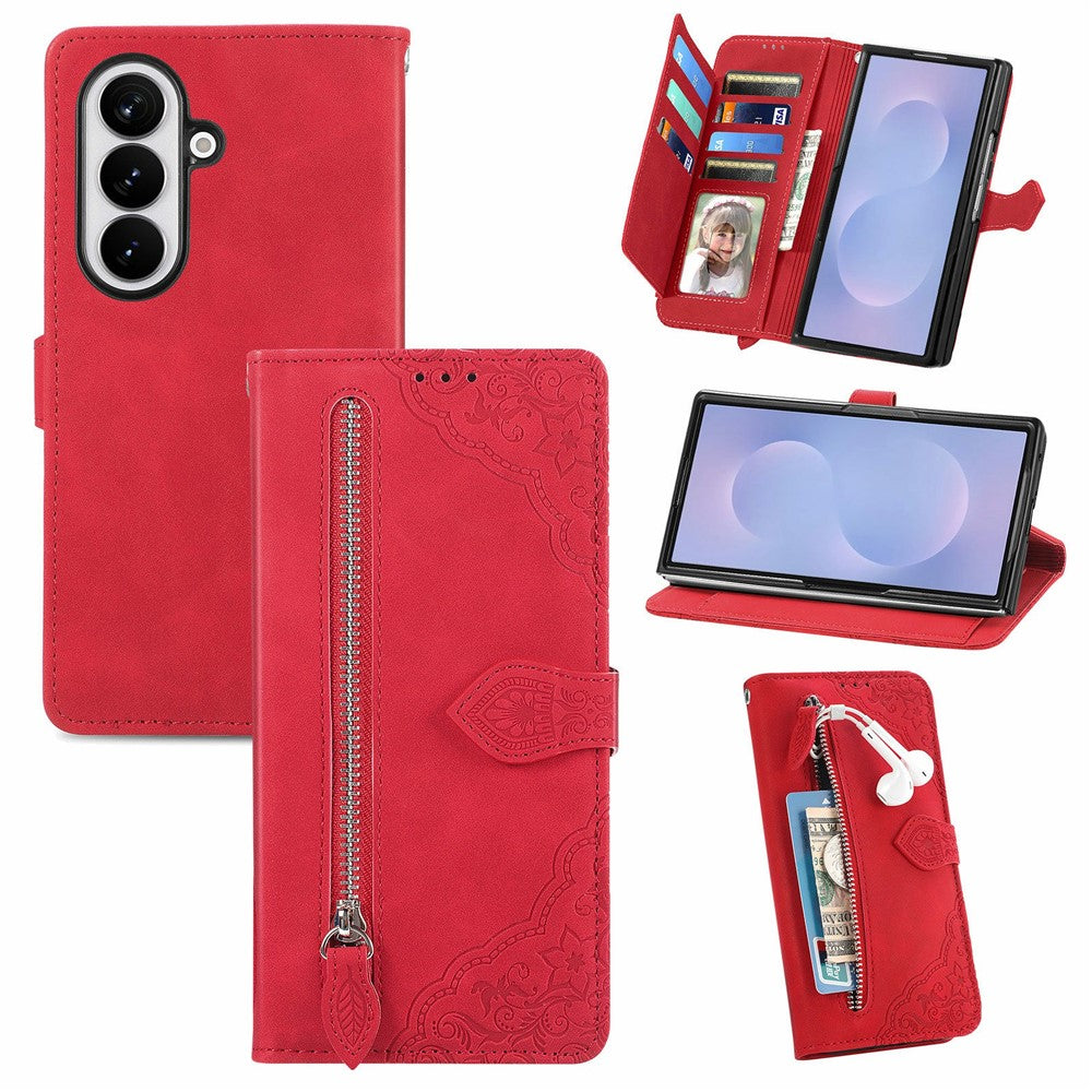 For Samsung Galaxy Z Fold8 Ultra Zipper Wallet Case with Strap Flower Imprint PU Leather Phone Cover