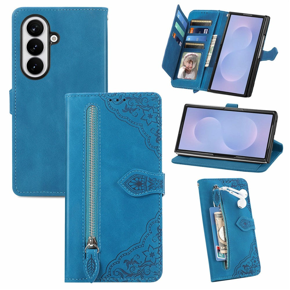 For Samsung Galaxy Z Fold8 Ultra Zipper Wallet Case with Strap Flower Imprint PU Leather Phone Cover