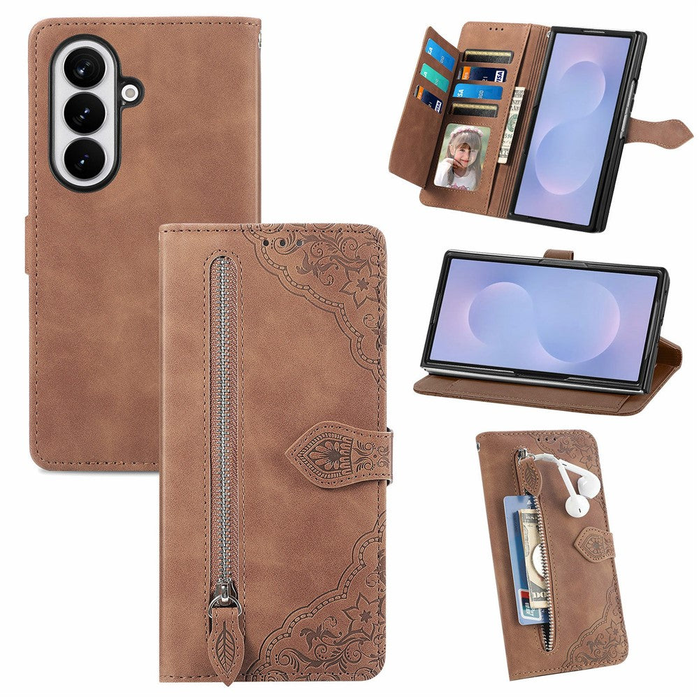For Samsung Galaxy Z Fold8 Ultra Zipper Wallet Case with Strap Flower Imprint PU Leather Phone Cover