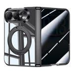 For iPhone Fold Case with Anti-Spy Screen Film , Magnetic Rotating Kickstand Electroplating PC Phone Cover
