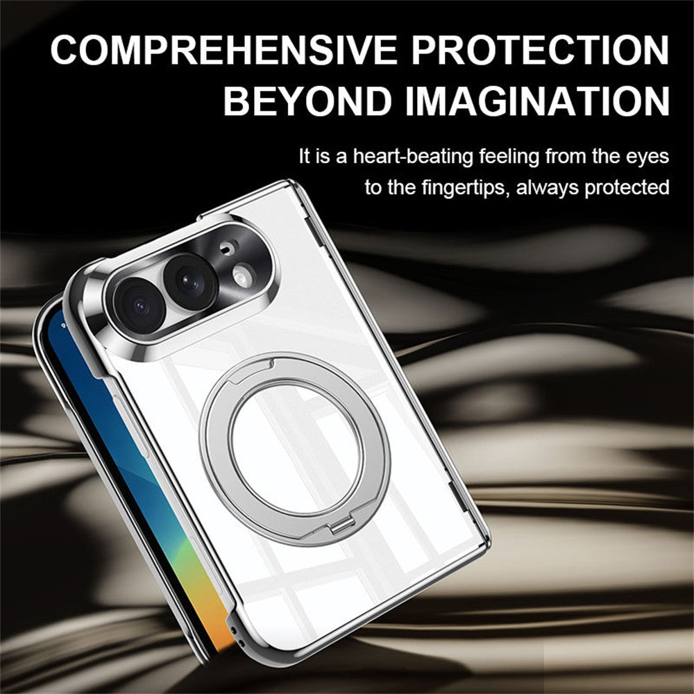 For iPhone Fold Case with Anti-Spy Screen Film , Magnetic Rotating Kickstand Electroplating PC Phone Cover