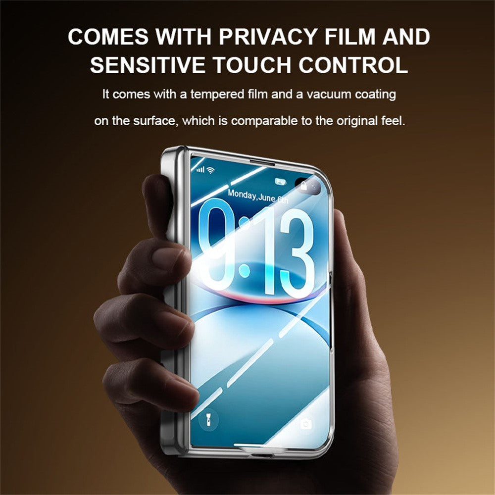 For iPhone Fold Case with Anti-Spy Screen Film , Magnetic Rotating Kickstand Electroplating PC Phone Cover