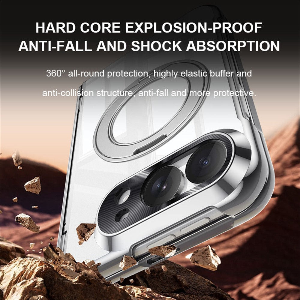 For iPhone Fold Case with Anti-Spy Screen Film , Magnetic Rotating Kickstand Electroplating PC Phone Cover