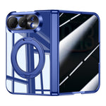 For iPhone Fold Case with Anti-Spy Screen Film , Magnetic Rotating Kickstand Electroplating PC Phone Cover