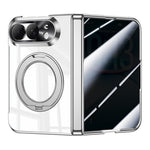 For iPhone Fold Case with Anti-Spy Screen Film , Magnetic Rotating Kickstand Electroplating PC Phone Cover