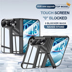 For iPhone Fold Case with HD Clear Tempered Glass Film , Hinge Kickstand Electroplating PC Phone Cover