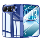 For iPhone Fold Case with HD Clear Tempered Glass Film , Hinge Kickstand Electroplating PC Phone Cover