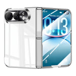 For iPhone Fold Case with HD Clear Tempered Glass Film , Hinge Kickstand Electroplating PC Phone Cover