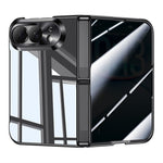 For iPhone Fold Case with Anti-Spy Tempered Glass Film , Hinge Kickstand Electroplating PC Phone Cover