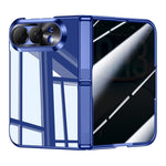 For iPhone Fold Case with Anti-Spy Tempered Glass Film , Hinge Kickstand Electroplating PC Phone Cover
