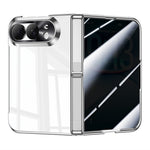 For iPhone Fold Case with Anti-Spy Tempered Glass Film , Hinge Kickstand Electroplating PC Phone Cover