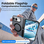 For iPhone Duo Magnetic Case with HD Clear Tempered Glass Film Hinge Kickstand Frosted PC Anti Drop Phone Cover