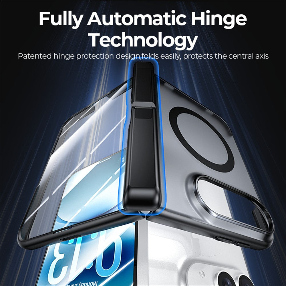 For iPhone Duo Magnetic Case with HD Clear Tempered Glass Film Hinge Kickstand Frosted PC Anti Drop Phone Cover