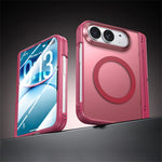 For iPhone Duo Magnetic Case with HD Clear Tempered Glass Film Hinge Kickstand Frosted PC Anti Drop Phone Cover