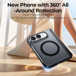 For iPhone Duo Magnetic Case with Anti-Spy Tempered Glass Film Hinge Kickstand Frosted PC Phone Cover