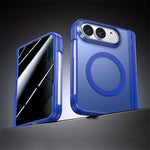 For iPhone Duo Magnetic Case with Anti-Spy Tempered Glass Film Hinge Kickstand Frosted PC Phone Cover
