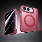 For iPhone Duo Magnetic Case with Anti-Spy Tempered Glass Film Hinge Kickstand Frosted PC Phone Cover