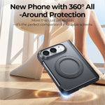 For iPhone Fold Case with Anti-Spy Tempered Glass Film Magnetic Rotatable Kickstand PC Phone Cover