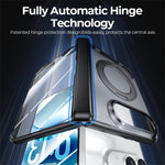 For iPhone Fold Case with Anti-Spy Tempered Glass Film Magnetic Rotatable Kickstand PC Phone Cover