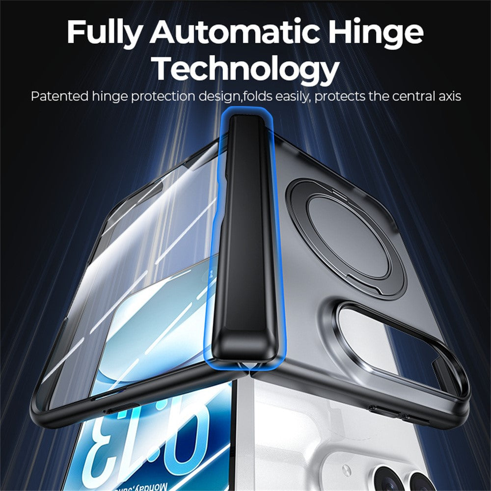 For iPhone Fold Case with Anti-Spy Tempered Glass Film Magnetic Rotatable Kickstand PC Phone Cover