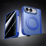 For iPhone Fold Case with Anti-Spy Tempered Glass Film Magnetic Rotatable Kickstand PC Phone Cover