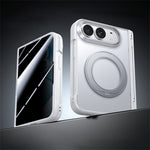 For iPhone Fold Case with Anti-Spy Tempered Glass Film Magnetic Rotatable Kickstand PC Phone Cover